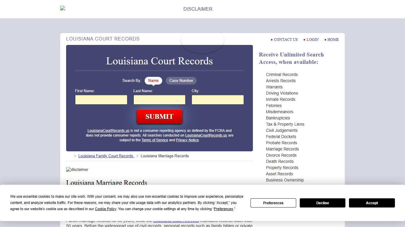 Louisiana Marriage Records Search | LouisianaCourtRecords.us